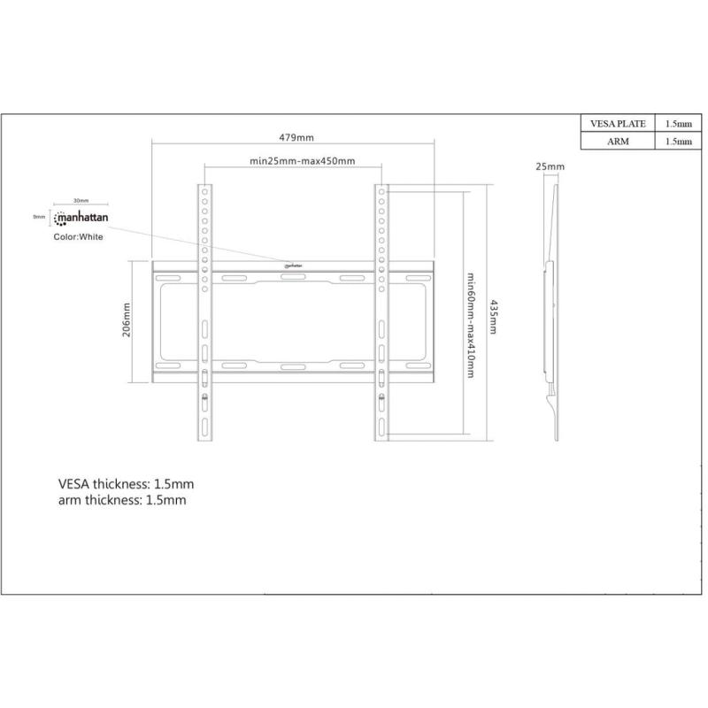 Manhattan Soporte para TV, de pared, pantallas planas de 32" a 55" de máximo 40 kg, de bajo perfil