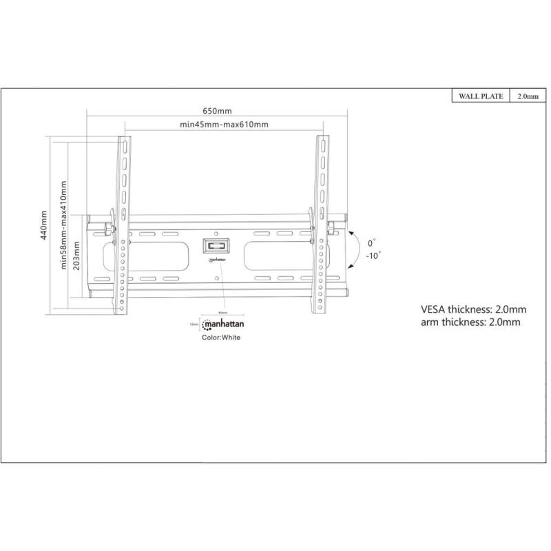 Manhattan Soporte para TV, de pared, con inclinación, pantallas planas de 37" a 70" de máximo 75 k
