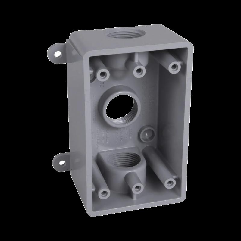 Caja Impermeable de 1 Gang / Profundidad de 2\"/ Cuenta con 3 Salidas roscadas para tubería de 1/2\