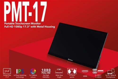 Verbatim 49593 monitor de computadora 43.9 cm (17.3") 1920 x 1080 Pixeles Full HD Pantalla táctil N