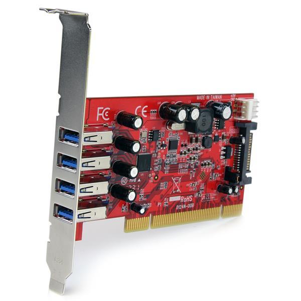 StarTech.com Tarjeta Adaptador PCI USB 3.0 SuperSpeed de 4 puertos con Conector LP4 SATA - Hub Conce