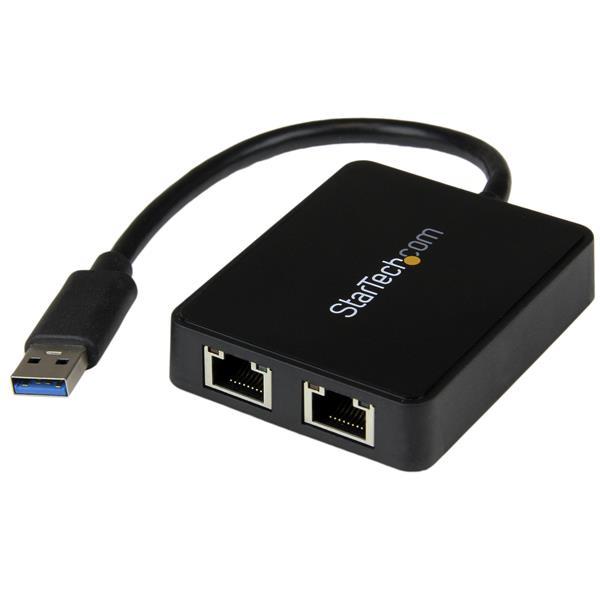 StarTech.com Adaptador Tarjeta de Red NIC Externa USB 3.0 2 Puertos Gigabit Ethernet RJ45 y Puerto U