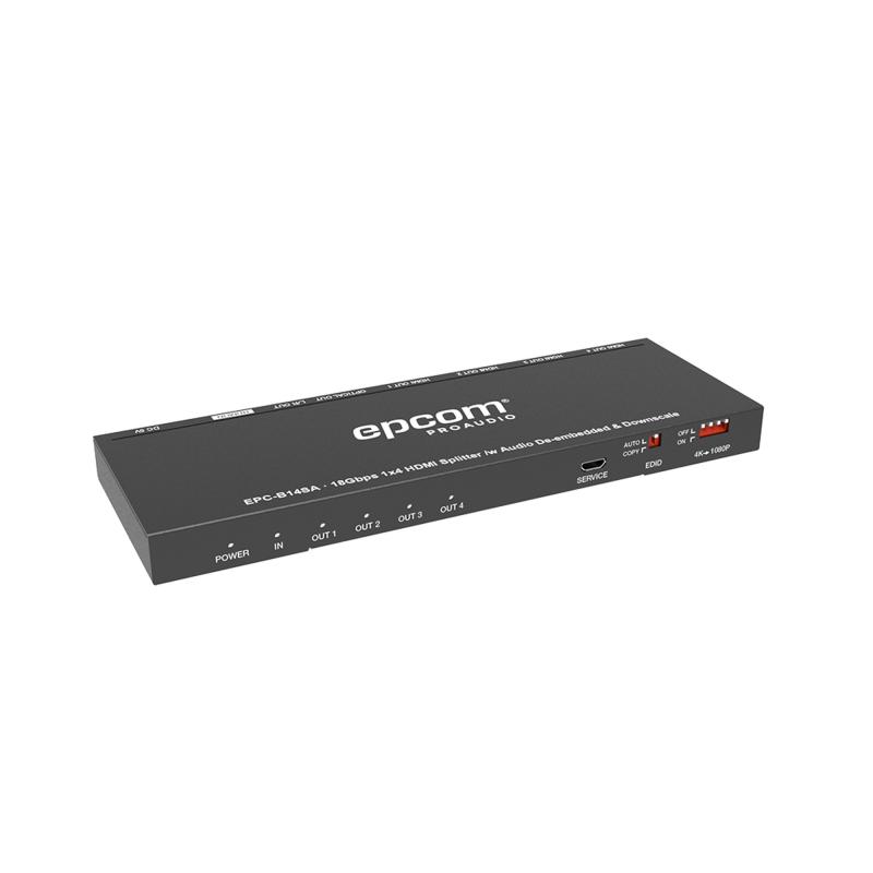 Splitter HDMI 1x4 | 4K@60Hz | Extractor de Audio | Down Scaler | HDR  4:4:4 | EDID | 18Gbps EPC-B14