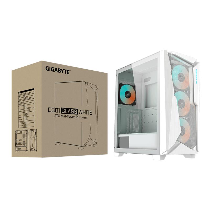 Gigabyte C301 GLASS WHITE gabinete de computadora Midi Tower Blanco