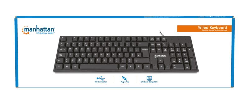 Manhattan 179324 teclado Oficina USB QWERTY Inglés Negro
