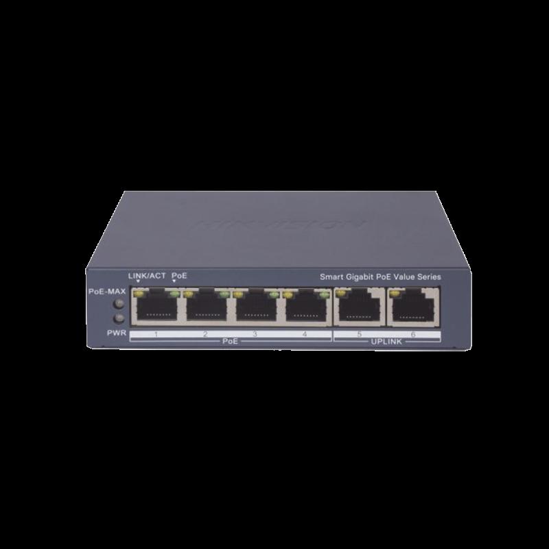 Switch Gigabit PoE+ / Administrable / 4 Puertos 1000 Mbps PoE+ / 2 Puertos 1000 Mbps Uplink / Config