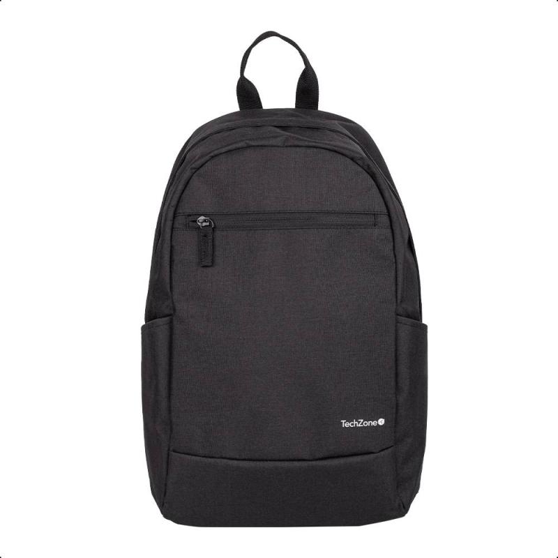 Backpack Basic Black TechZone TZLBP15  15.6 pulgadas - color negro, 2 bolsos laterales y 1 frontal, 