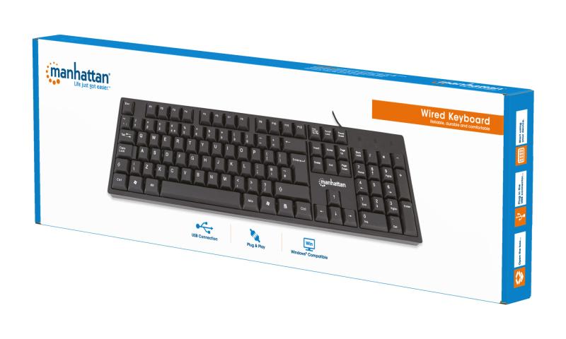 Manhattan 179324 teclado Oficina USB QWERTY Inglés Negro