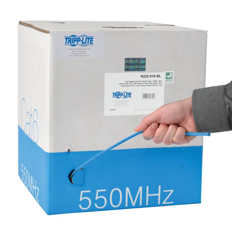 Tripp Lite N222-01K-BL Cable Ethernet a Granel de PVC UTP Cat6 Gigabit Núcleo Sólido, Azul, 304.8 