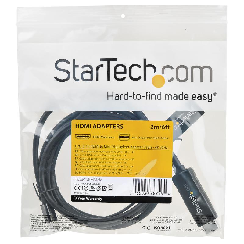 StarTech.com Cable Convertidor HDMI a Mini DisplayPort de 2m - 4K 30Hz