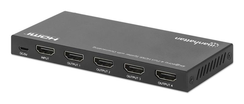 Manhattan Splitter HDMI con 4 puertos 4K y reductor de escala Duplica una señal HDMI en cuatro sali