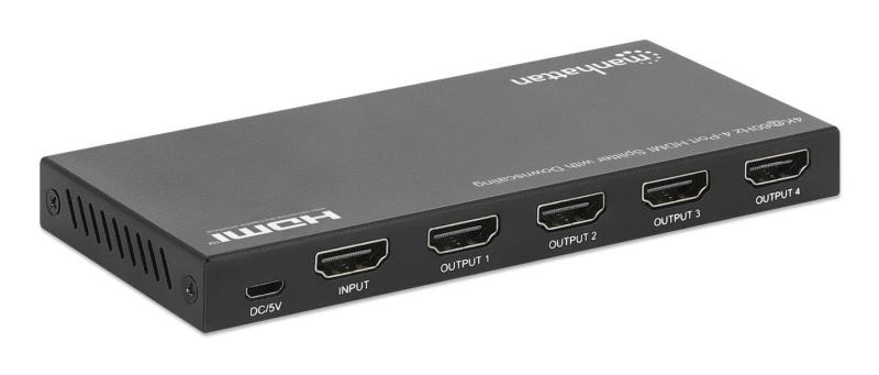 Manhattan Splitter HDMI con 4 puertos 4K y reductor de escala Duplica una señal HDMI en cuatro sali