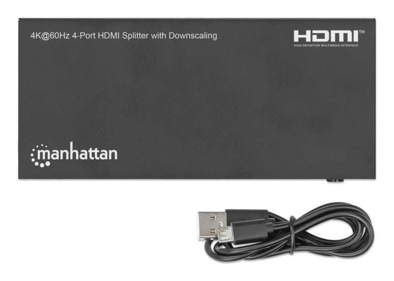Manhattan Splitter HDMI con 4 puertos 4K y reductor de escala Duplica una señal HDMI en cuatro sali