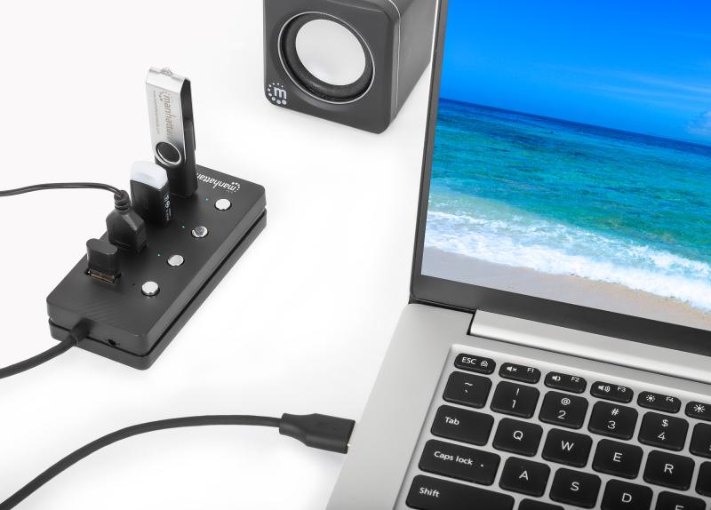Manhattan 180887 nodo concentrador USB 3.2 Gen 1 (3.1 Gen 1) Type-A 5000 Mbit/s Negro
