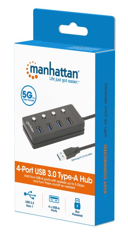 Manhattan 180887 nodo concentrador USB 3.2 Gen 1 (3.1 Gen 1) Type-A 5000 Mbit/s Negro
