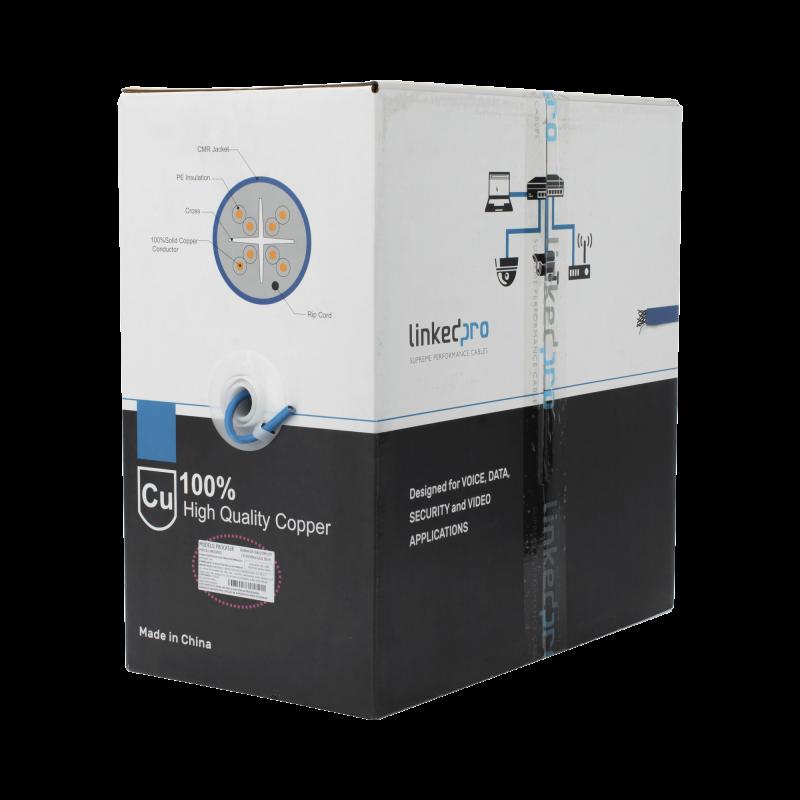 Bobina de cable de 305 metros Cat6+, CMR, CALIBRE 23 ALTO RENDIMIENTO, ETL,UL, color azul, super fle
