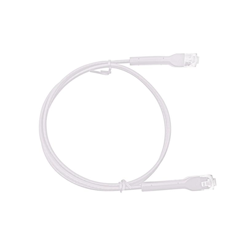 Mini Patch Cord Cat6A Ultra Slim 30 cm Blanco – Ahorra Espacio sin Organizadores, con Bota Flexibl