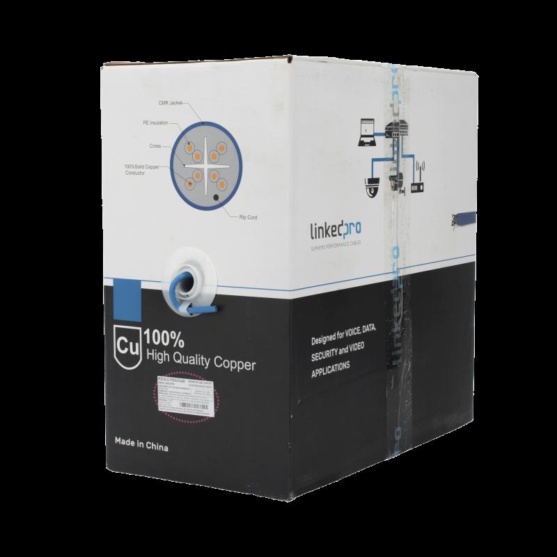 Bobina de cable U/UTP Cat6A de 305 mts, Color Azul, CMR, soporta 10G-BaseT para transmisión de frec