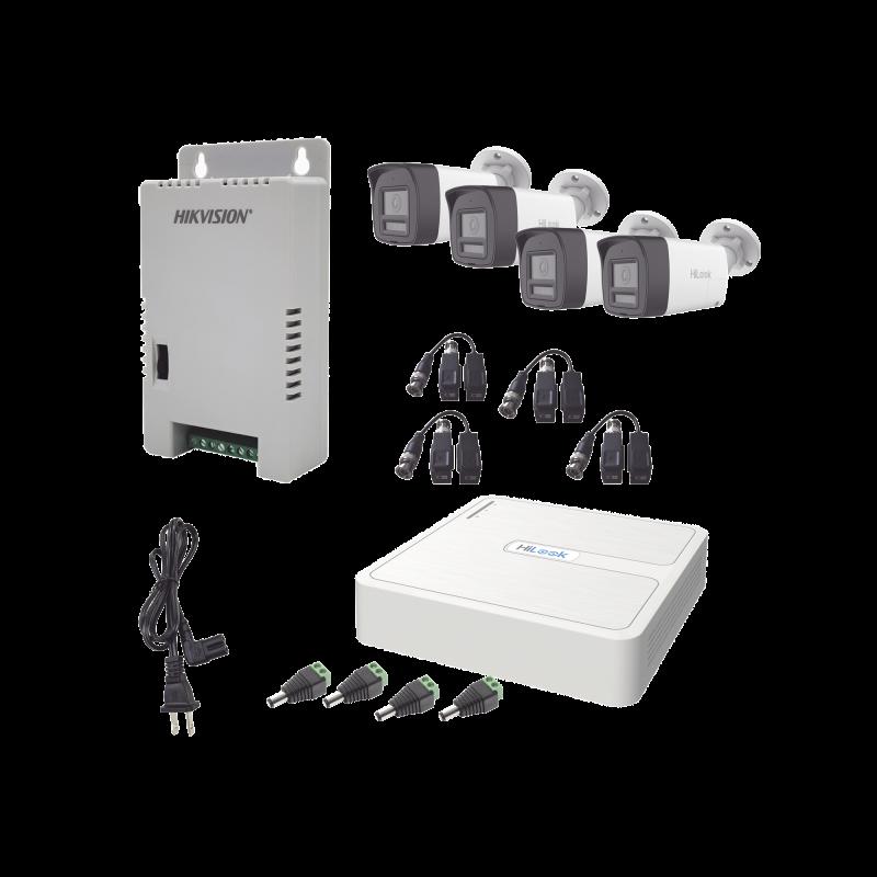 Kit HiLook Audio Bidireccional TurboHD 1080p / DVR 4 Canales / 4 Cámaras Bala (Exterior) con Bocina