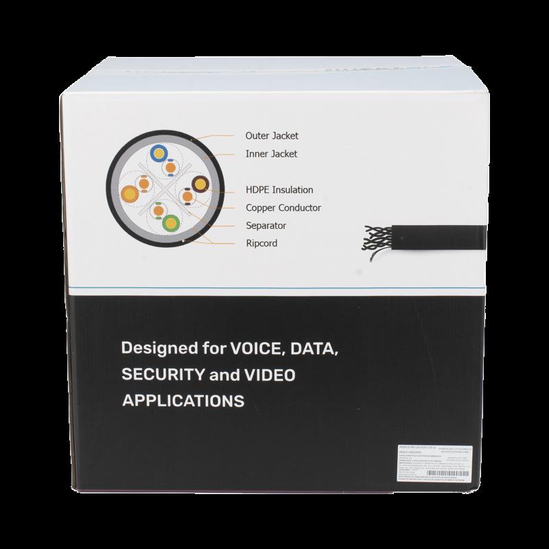 Bobina de Cable UTP 305 m, Cat6 Con DOBLE FORRO, para Exterior, CLIMAS EXTREMOS, Color Negro PRO-CAT
