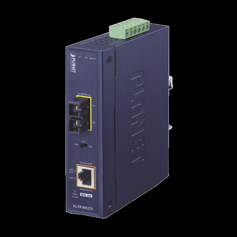 Convertidor de Medios Industrial PoE+ 1000BASE-LX a 10/100/1000BASE-T 802.3at (SC,SM) -20 km IGTP-80