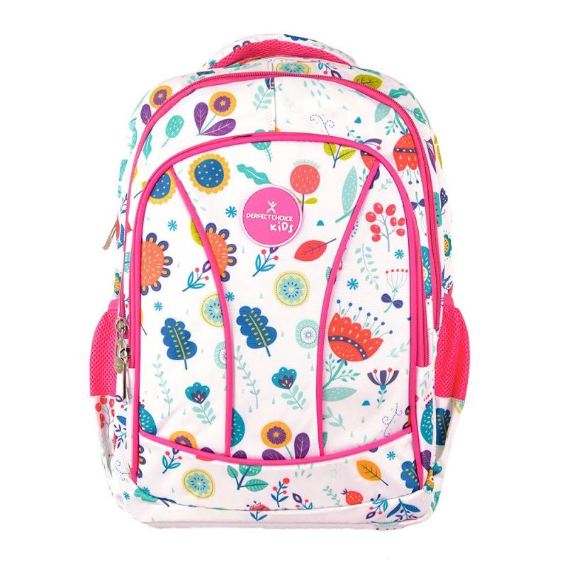 PC-085317 Mochila Escolar Infantil Múltiples Compartimentos Modeo Brooklyn Flores | PERFECT CHOICE 
