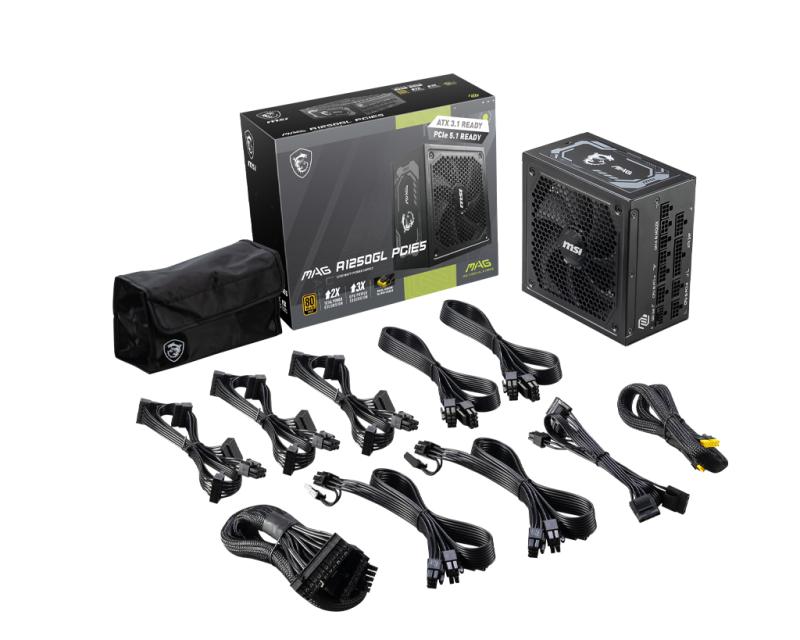 MSI MAG A1250GL PCIE5 unidad de fuente de alimentación 1250 W 24-pines ATX ATX Negro