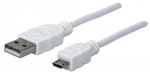 Cable USB MANHATTAN - 1, 8 m, USB A, Micro-USB B, Macho/Macho, Color blanco