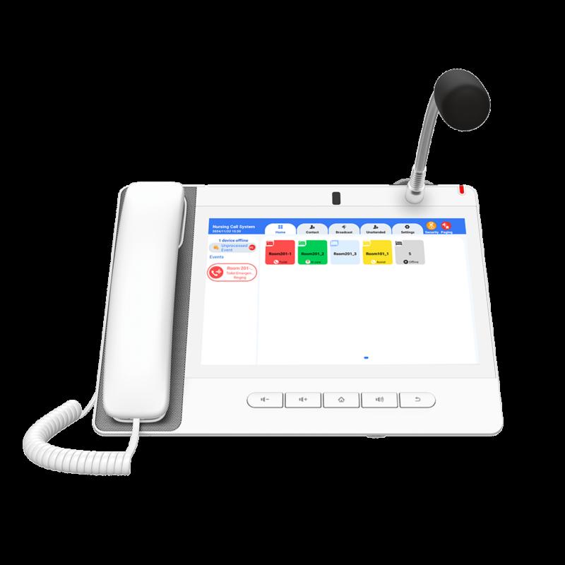 Teléfono IP Color Blanco Android 9.0 Empresarial para voceo 20 líneas SIP, pantalla táctil, Wi-Fi y 