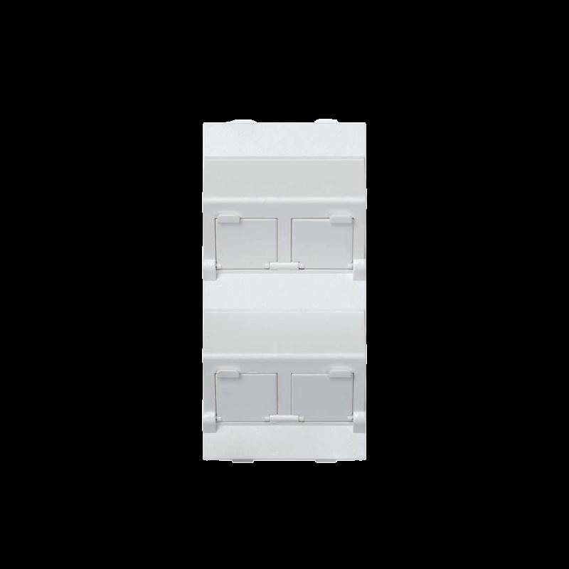 (S80CMD64/9) Placa voz y datos inclinada con guardapolvo y adaptador cuádruple para RJ45 keystone SM