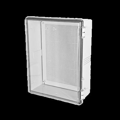 Gabinetes NEMA, cuerpo gris, cubierta transparente (250 x 350 x 150 mm), para interior y exterior 
