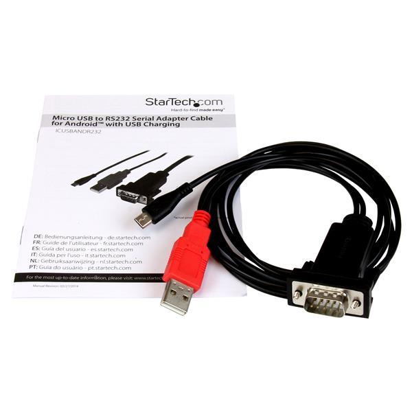 StarTech.com Cable Micro USB a Serie DB9 RS232 para Android - Adaptador Serial con Carga USB - Macho