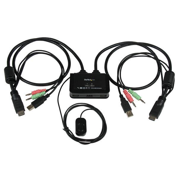 StarTech.com Conmutador Switch KVM 2 puertos HDMI USB Audio con Cables Integrados - 1080p