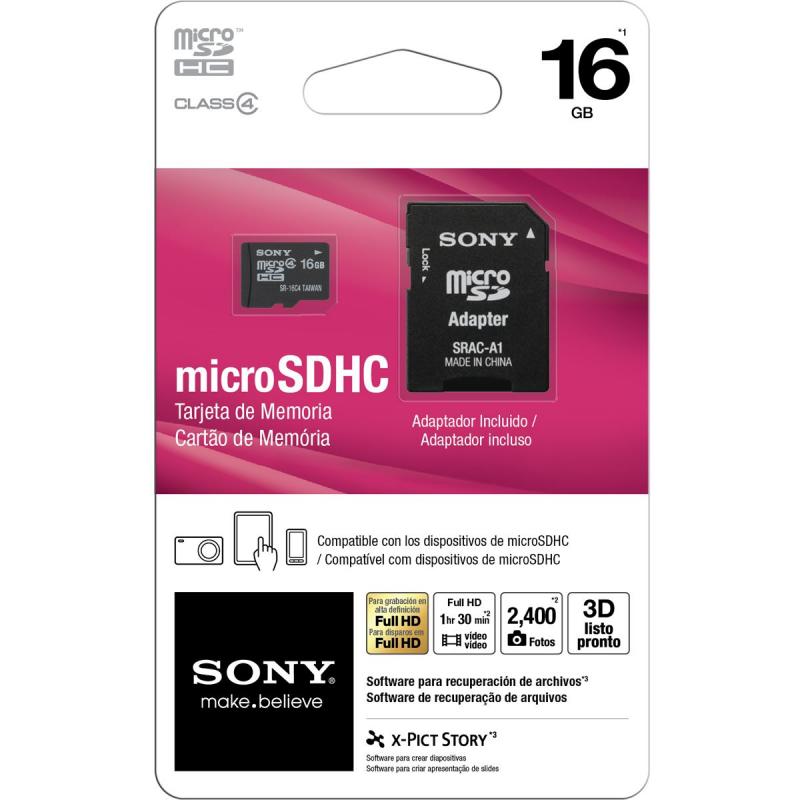 MEMORY CARD SONY  CLASE 4 W-SD 16GB MICRO SDHC C/ADAPTADOR 15MB/S  SR-16A4/TQ2