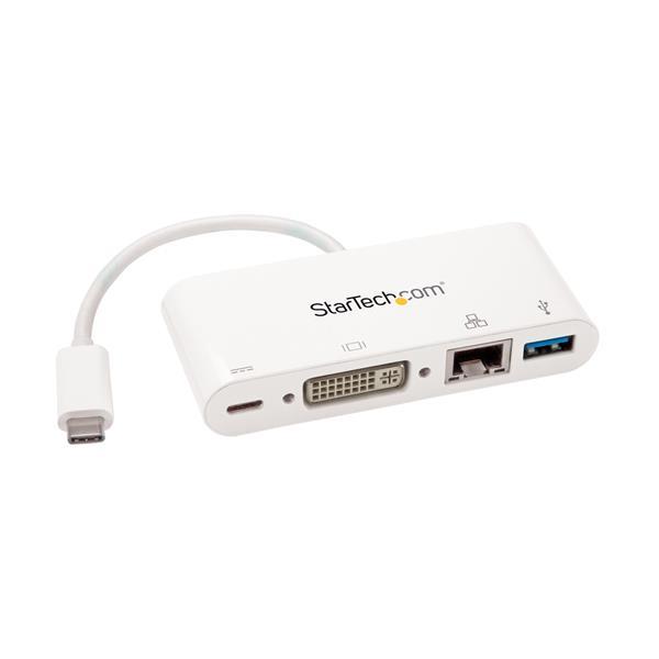 StarTech.com Adaptador Multipuertos USB-C para Laptops - Docking Station USB Tipo C DVI GbE con Hub 