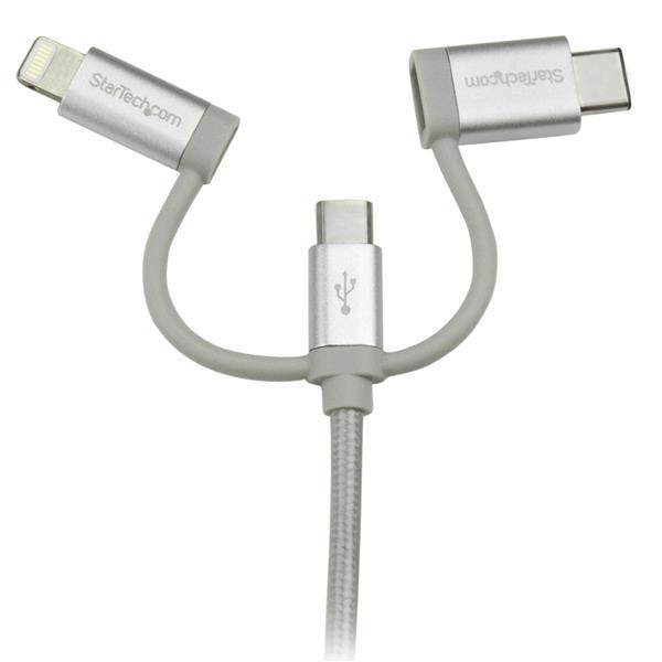 StarTech.com Cable Trenzado de 1m USB a Lightning USB-C y Micro USB - Cable Cargador para Teléfono 