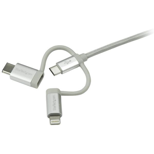 StarTech.com Cable Trenzado de 1m USB a Lightning USB-C y Micro USB - Cable Cargador para Teléfono 