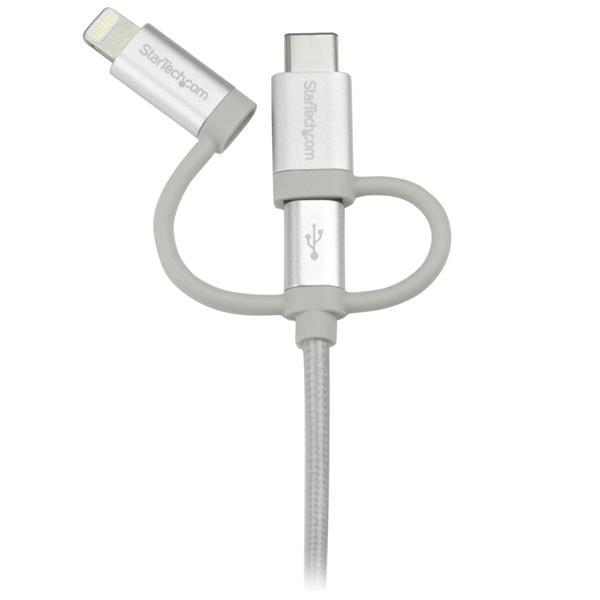 StarTech.com Cable Trenzado de 1m USB a Lightning USB-C y Micro USB - Cable Cargador para Teléfono 