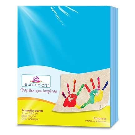 PAPEL CORTADO EUROCOLORS CARTA AZUL CELESTE C/100 EC0003