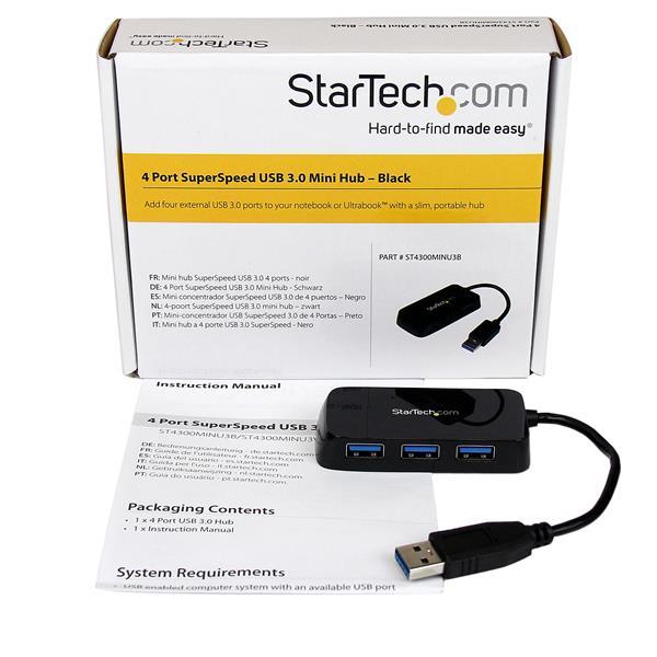 StarTech.com Adaptador Concentrador Hub USB 3.0 Super Speed para Laptop de 4 Puertos Salidas - Negro