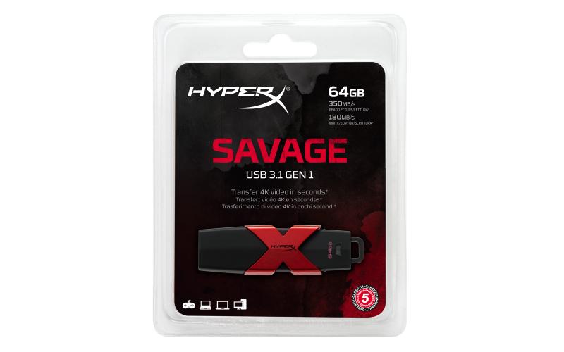 HyperX 64GB 64GB USB 3.0 (3.1 Gen 1) Type-A Negro, Rojo unidad flash USB