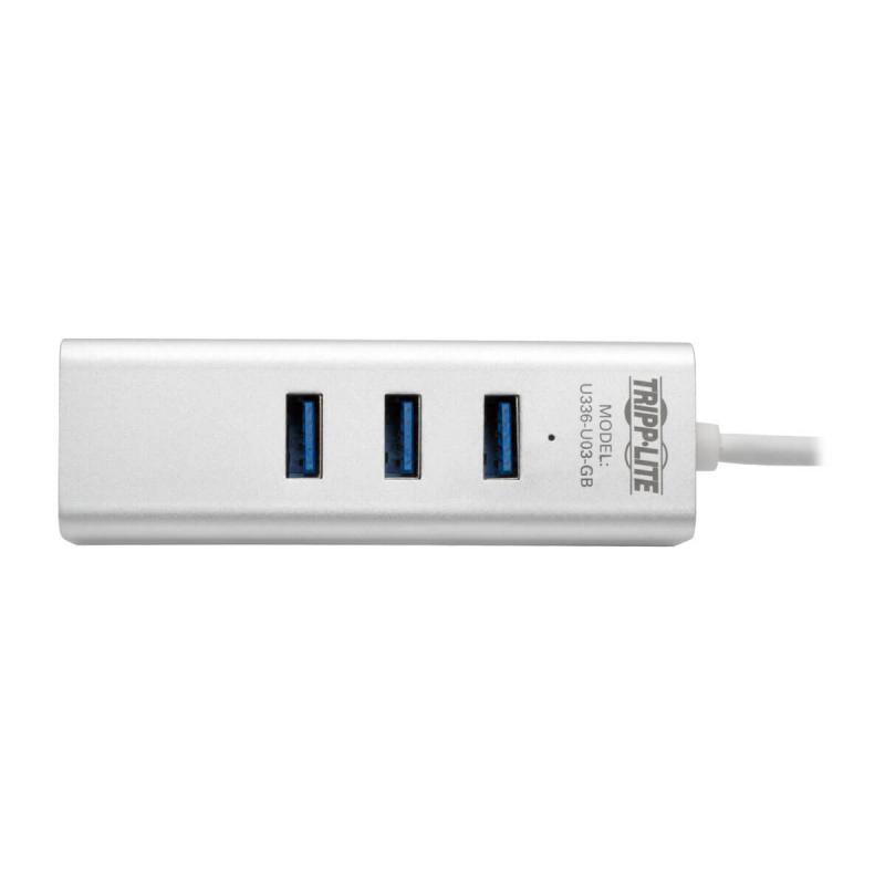 Tripp Lite Adaptador de USB 3.0 SuperSpeed a Red NIC Gigabit Ethernet con Hub USB 3.0 de 3 Puertos