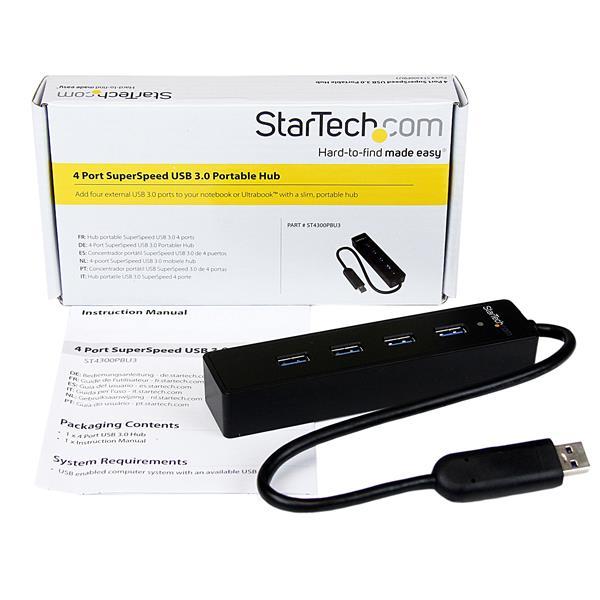 StarTech.com Adaptador Concentrador Hub USB 3.0 Super Speed Portátil de 4 Puertos Salidas - Negro