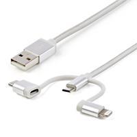 CABLE TRENZADO DE 1M USB A LIGHTNING USB-C Y MICRO USB - CABLE CARGADOR PARA TELÃ‰FONO CELULAR IPHONE IPAD TABLET  - STARTECH.COM MOD. LTCUB1MGR LTCUB1MGR