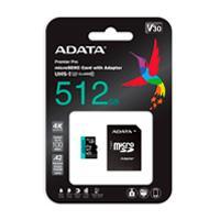 MEMORIA ADATA MICRO SDXC/SDHC UHS I 512GB CLASE 10 A2 100MB/85MB SEG V30 C/ADAPTADOR  AUSDX512GUI3V30SA2-RA1