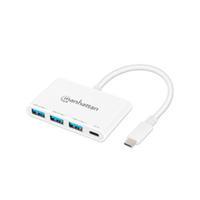 HUB USB-C,MANHATTAN,168434, 3 PTOS A + 1 PTO C PD, 5GBPS, BLANCO 168434