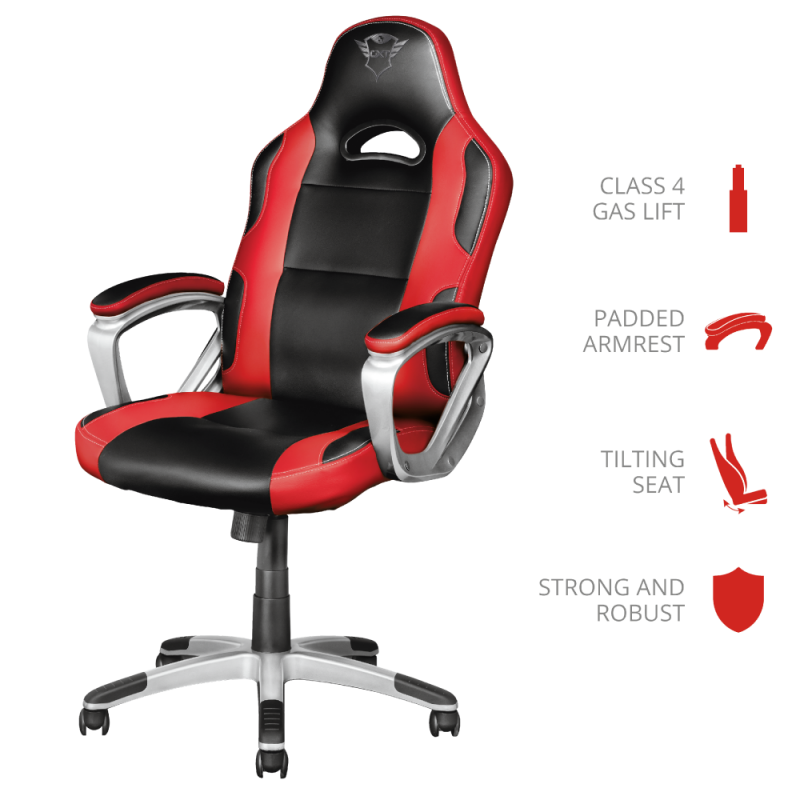 Silla Gaming Trust GXT 705R Ryon, reclinable, Color Negro/Rojo, 22256