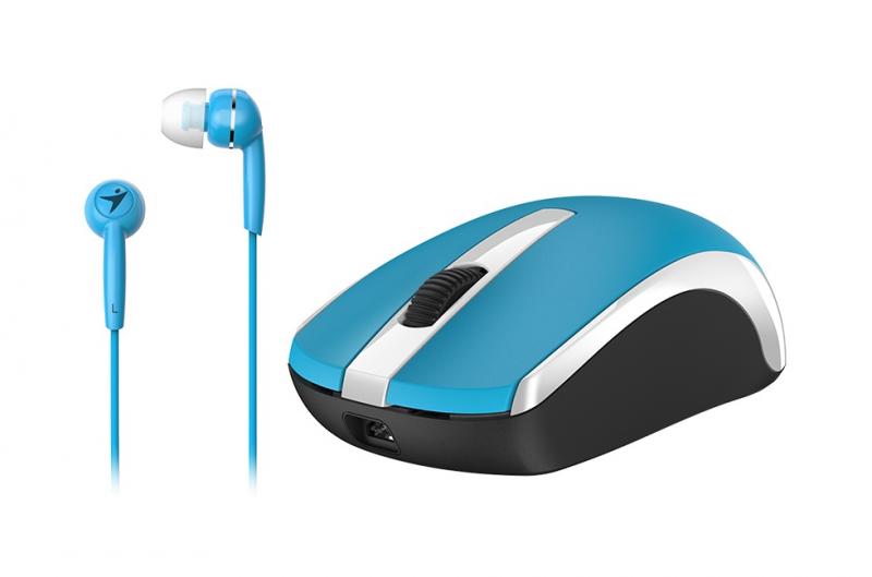 PACK MOUSE INALAMBRICO BLUE EYE GENIUS MH-8100 BATERIA RECARGABLE Y AURICULARES ALAMBRICOS AZUL 31280001402