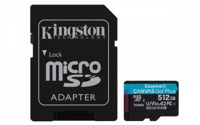 Memoria Flash Kingston Canvas Go! Plus, 512GB MicroSDXC UHS-I Clase 10, con Adaptador