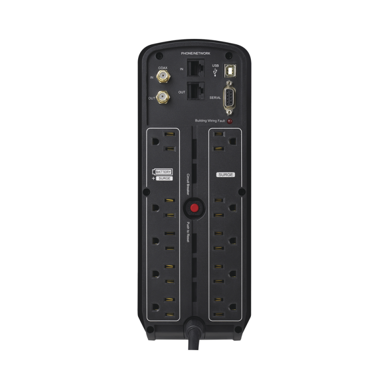 UPS de 1500 VA/900 W, Topología Línea Interactiva, Entrada 120 Vca NEMA 5-15P, Onda Senoidal Pura, Tipo Torre, Con 10 Tomas NEMA 5-15R CP1500PFCLCD